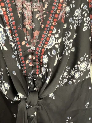 Free People Run Free Blouse Top Size Medium Tie Front Floral Button Front READ thumbnail 7