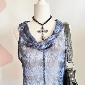 Blue Sheer Cowl Neck‎ Tank Top Y2K Fairy Grunge Indie Sleaze Tumblr Large thumbnail 2