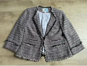 EUC Women Boden Pink Black Tweed 3/4 Sleeve Blazer jacket workwear pocket Size 8 thumbnail 1