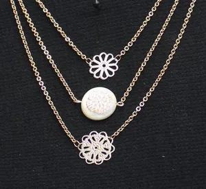 NWT New York & Company Tier Multi Floral Pendants Necklace Rose Gold 18" + 3" thumbnail 1