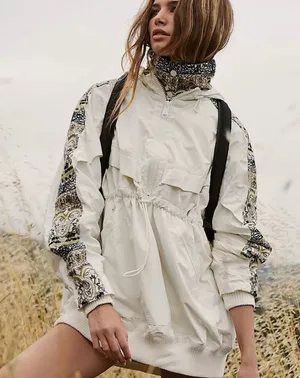 Free People She Fly Jacket Coat White Hood Layered Embroidered Aztec XS Oversize thumbnail 1