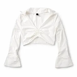 H&M Divided White Ruched Bell Sleeve Crop Top Y2K Coquette M thumbnail 2