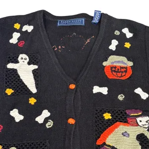 Vintage Karen Scott Halloween Sweater Vest Hand Embroidered Ghost Pumpkin Witch thumbnail 8