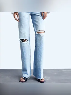 Zara Hi-Rise Wide Leg Distressed Jeans Size 4 thumbnail 2
