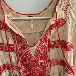 Free People Wind Willow Mini Dress Cream and Red Embroidered thumbnail 4