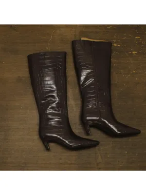 NWT INC International Concepts Sameya Mid-Heel Knee High Boots Brown Croc 10.5M thumbnail 2