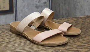 NEW Sun + Stone Two-Strap Easten Slide Sandals 10008571000 Metallic Brown 6.5M thumbnail 1
