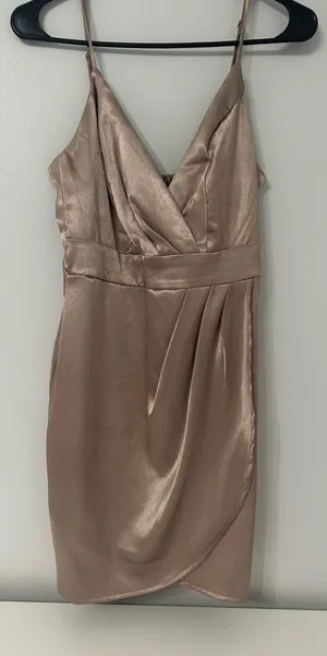 Teeze Me Champagne Colored Satin Mini Dress thumbnail 1
