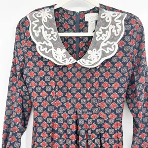 EXPO Womens Vintage 90s Floral Lace Collar Prairie Cottagecore Midi Dress‎ 10 thumbnail 2