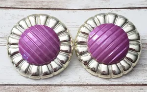 Vintage Clip On Earrings Large Statement Unusual Purple & Light Gold Tone 1.75" thumbnail 1