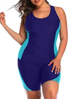 Plus size Tummy Control Tankini Boyshorts Navy Blue thumbnail 1