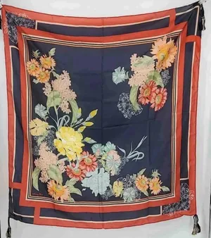 EUC Beautiful Johnny Was Silk Tassled Scarf thumbnail 1