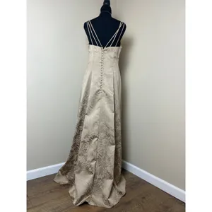 vintage bill levkoff union made usa tan brocade strappy sateen prom bridesmaid thumbnail 4