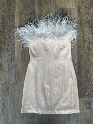 Amanda Uprichard Feather Trim Sequin Strapless Mini Dress Blush Sz S NWT thumbnail 8