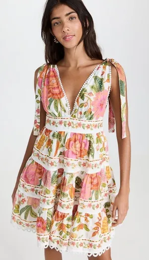 Farm Rio Macaw Bloom Off-White Mini Dress thumbnail 1