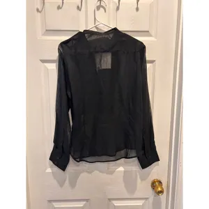 The Limited Womens‎ Black Sheer Ruffle Pleated Front Button Up Blouse Size L NEW thumbnail 6