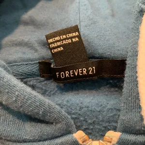 Blue Zip-Up Hoodie Forever 21 Cropped Jacket Women’s Size Large Teal EUC thumbnail 3