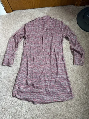 Anthropologie 11-1-Tylho red and navy/blue striped Button Tunic Shirtdress. thumbnail 7