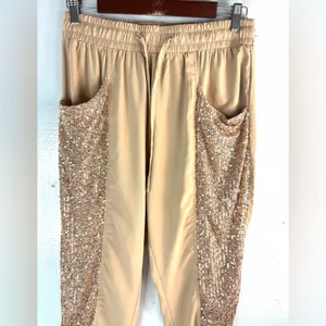 Calista M Sequin Embellished Golden Tan Joggers thumbnail 3