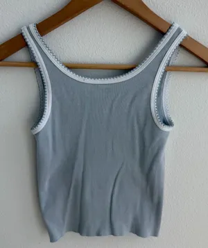 Brandy Melville light Blue Ribbed Contrast Trim Tank Top 100% Cotton thumbnail 1