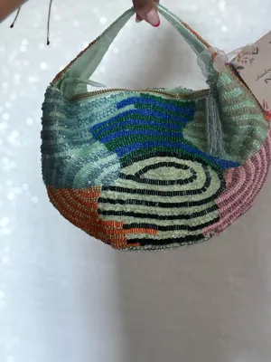 NWT Handmade Multicolor Beaded Mini Shoulder Bag Abstract Wave Mint Green Purse thumbnail 6