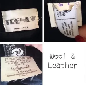 Vintage Leather & Wool Coat Double Breasted TRENDZ Size 4 Retro Classic Black thumbnail 4