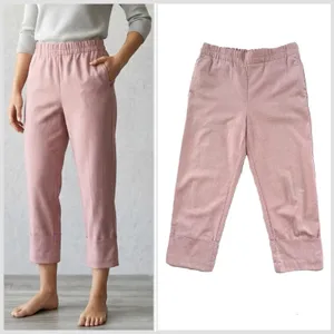 Zara Cotton Blend Cropped Pants Size M Cuffed Wide Hem Ankle Dusty Pink Coastal‎ thumbnail 2