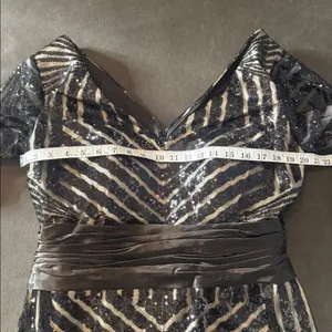 Women’s Black Sequined Full Length Prom Party Dress 3/4 Sleeve Train Size 12 thumbnail 11