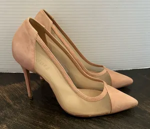Women’s Schutz Myrine Nubuck Beige Nude Mesh Leather High Heel Sexy Pump 7.5 thumbnail 1