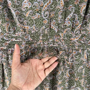 Love Riche Chiffon Olive Paisley Ruffle Long Sleeve Peasant Tiered Maxi‎ Dress M thumbnail 8