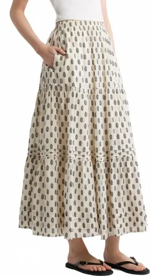 Treasure & Bond Tiered Maxi Skirt NWT Ivory Olive Block Floral XXL thumbnail 1