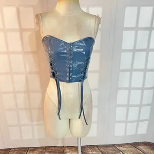 🔥🔥 5/$25 sale 🔥🔥 Tic Toc Light Blue Patent Leather Lace Up High Key Flirt Corset thumbnail 2