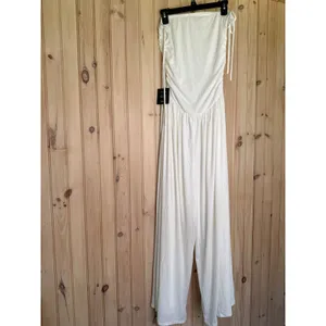 NWT Lulus Halloran White Pointelle Strapless Wide-Leg Jumpsuit Classy Party Sz L thumbnail 7