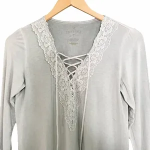 American Eagle Soft & Sexy Top Sz Small Sage Green Lace Up Y2K 2000s Long Sleeve thumbnail 3