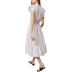 Rails Linen Amellia Dress Merida Stripe Linen Blend‎ Tiered Midi Boho Small $228 thumbnail 3