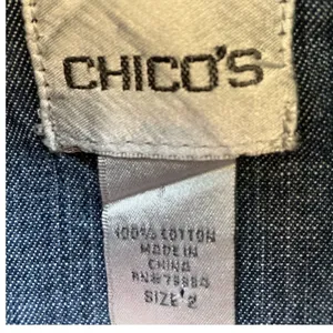 Chico's Women Blue Denim Tunic Button Down Shirt Cotton Size 2 Medium Wash L thumbnail 4