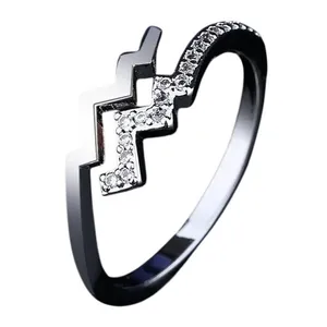 Double layer Wave Cubic Zirconia Pave Stacking Ring Sterling Silver Statement thumbnail 3