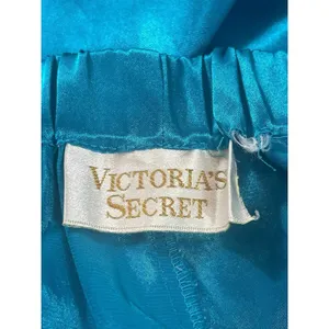 Victoria’s Secret Satin Pajama Set L Gold Label Teal Button Top & Shorts 90s VTG thumbnail 12
