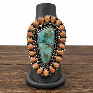 BARSE Southwestern Style Oversized Sterling Silver Turquoise Spiny Oyster Ring thumbnail 5