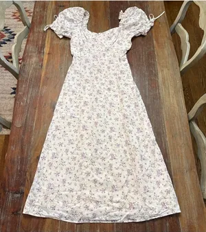 Lulus White Purple Green Floral Puff Sleeve Maxi Dress Small thumbnail 1