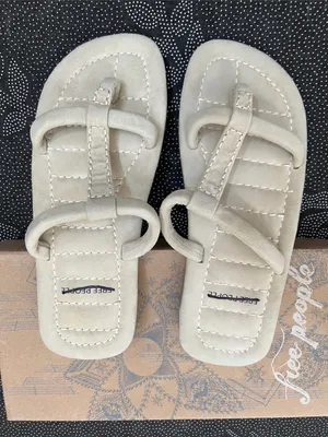 Free People Neutral Beige Strappy Toe-Loop Sandals thumbnail 3