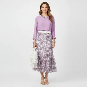 Ann Taylor Paisley Print White & Pink A Line Maxi Full Length Skirt S thumbnail 6