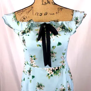 Esley dress mini blue floral print with bow accent size S thumbnail 2