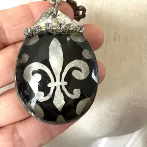 Fleur de lis teardrop pendant charm necklace thumbnail 2
