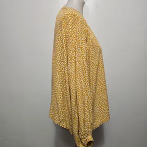 Flawless Mustard Floral Dream Shift Blouse Size Large Bohemian Spring Cottage thumbnail 4