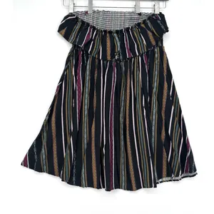 Torrid Size 2 Strapless Ruffle Dress Black Multicolor Stripe Boho Smocked Rayon thumbnail 2