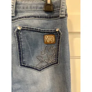 Western rock Wrangler Blue Low Rise Bootcut Jeans casual 26x32 cowgirl thumbnail 7
