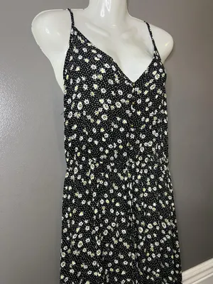 Rewind Dress Womens Large Black Floral Button Front Tie Waist Maxi Sundress thumbnail 5