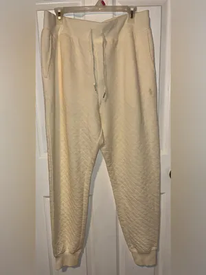Polo Ralph Lauren Women large Cotton quilted Jacquard Clbhouse Cream Jogger Pan thumbnail 2
