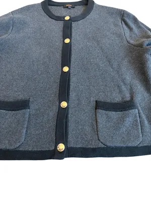 Quince Charcoal Black Colorblock Cardigan Sweater Collarless Cardi Large Women's thumbnail 4